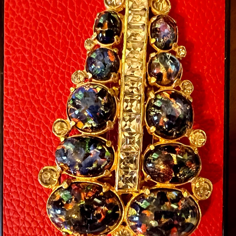 Gold-Tone Multicolor Cabochon Drop Pendant Necklace - brooch- Women Jewelry